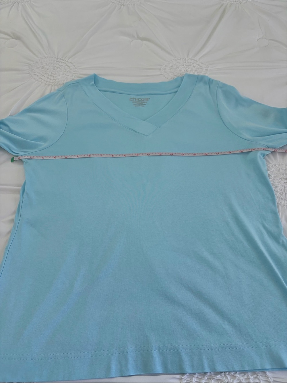 Chico's Pastel Blue 100% Pima Cotton V-Neck Top Size Large - Picture 8 of 13